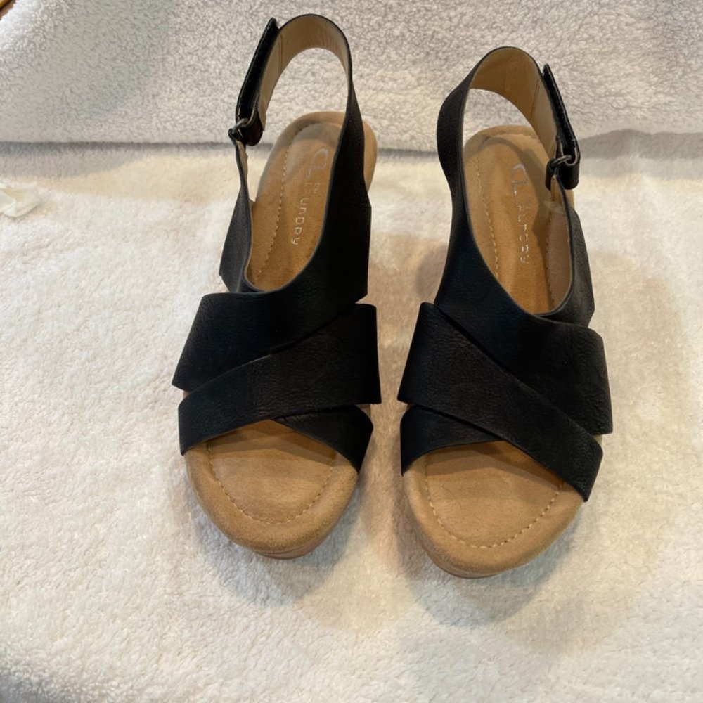 CL by Laundry black slingback platform shoes